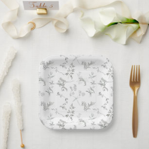 Floral Black & White Botanical Line Art Plate