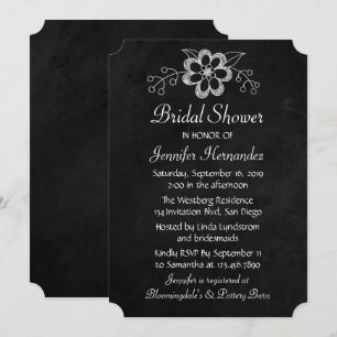Floral Black White Bridal Shower Chalkboard Flower Invitation