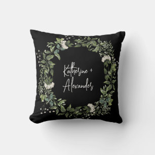 Floral black white elegant decorations monogram cushion