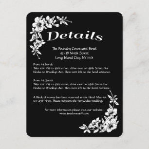 Floral Black & White Flower Details Directions Enclosure Card