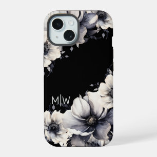 Floral Black White Monogram iPhone 15 Case