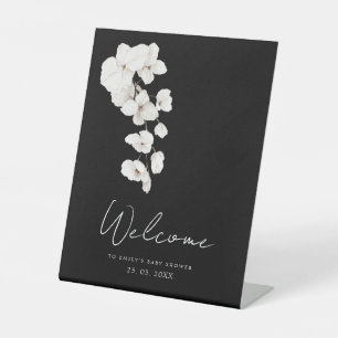 Floral Black White Orchid Baby Shower Welcome Pedestal Sign