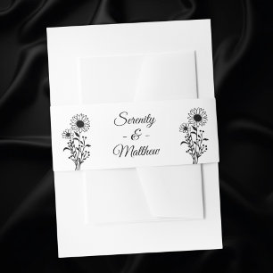 Floral Black White Rustic Sunflower Wedding    Invitation Belly Band