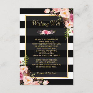 Floral Black White Stripes   Wedding Wishing Well Enclosure Card