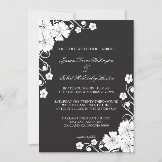 Floral Black & White - Wedding Invitation (Front)