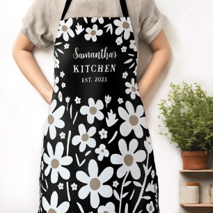 Floral Black White Women's Apron