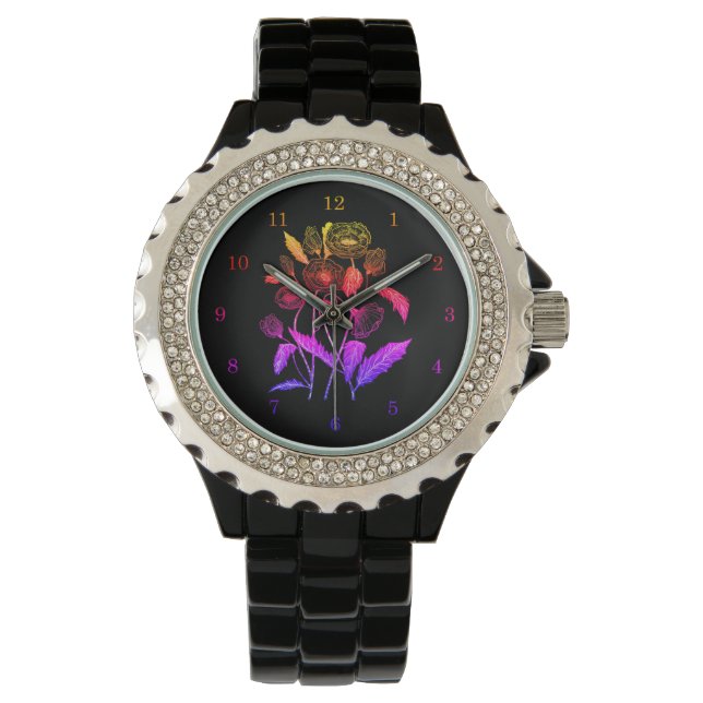 Floral Black Women's Watch (Front)