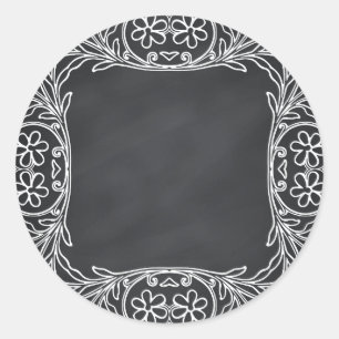Floral Blank Faux Chalkboard  Curves Customise Classic Round Sticker
