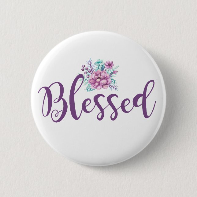 Floral Blessed 6 Cm Round Badge (Front)