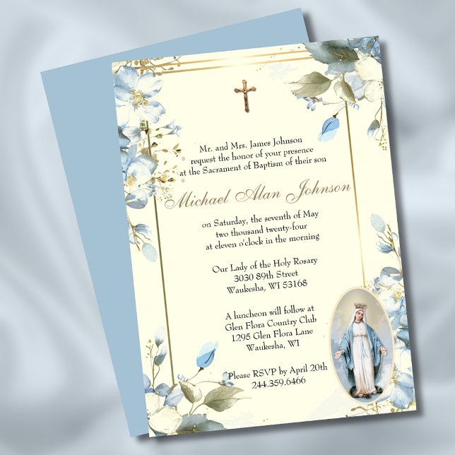 Floral Blessed Mary Catholic Baptism Invitation (Creator Uploaded)