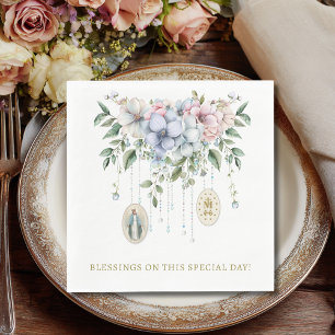 Floral Blessed Mary Miraculous Medal Religious Napkin