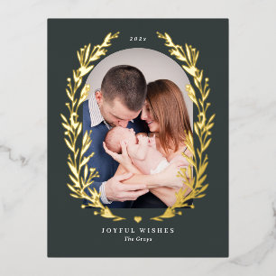 Floral Bliss REAL FOIL Holiday Photo Card Postcard
