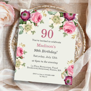 Floral Bloom 90th Birthday Invitation