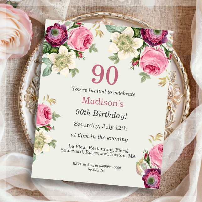 Floral Bloom | 90th Birthday Invitation (Creator Uploaded)