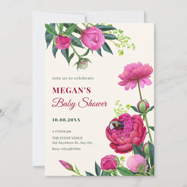 Floral bloom baby shower invitation (Front)