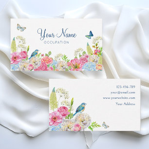 Floral Bloom blue green pink spring Business Card