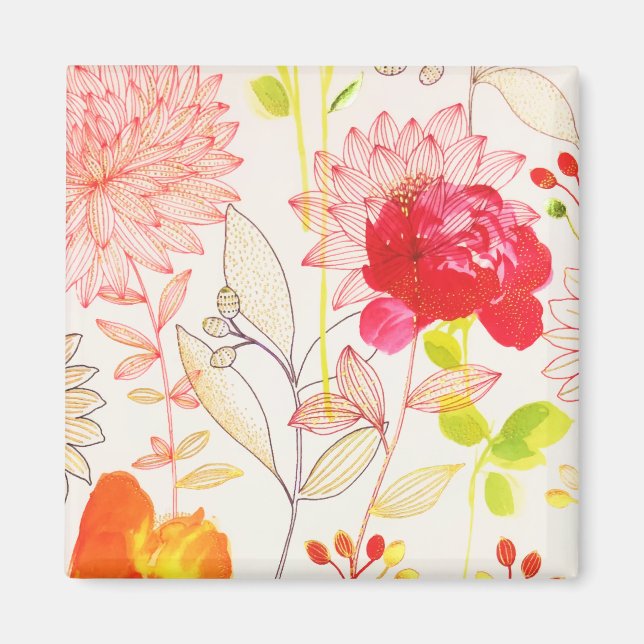 Floral Bloom Blush Gold Sun Pink Watercolor Magnet (Front)