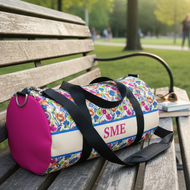 Floral Bloom Bright Garden Botanical Weekend Bag (Whimsical bright floral monogram gym bag)