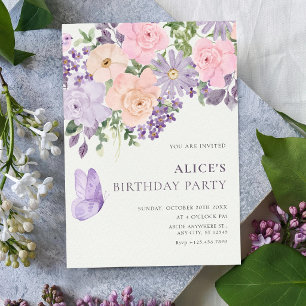 Floral bloom butterfly birthday invitation