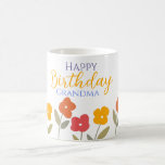 Floral Bloom Colourful Happy Birthday Grandma Coffee Mug<br><div class="desc">Modern floral blooms,  orange, yellow and red with  colourful text happy birthay grandma</div>