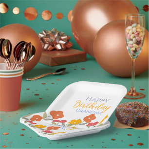 Floral Bloom Colourful Happy Birthday Grandma Part Paper Plate