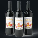 Floral Bloom Colourful Happy Birthday Grandma Part Wine Label<br><div class="desc">Modern floral blooms,  orange, yellow and red with  colourful text happy birthay grandma</div>