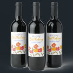 Floral Bloom Colourful Happy Birthday Grandma Part Wine Label<br><div class="desc">Modern floral blooms,  orange, yellow and red with  colourful text happy birthay grandma</div>