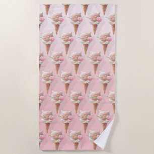 Floral Bloom: Miss Meow Rose Ice Cream Repeat Patt Beach Towel