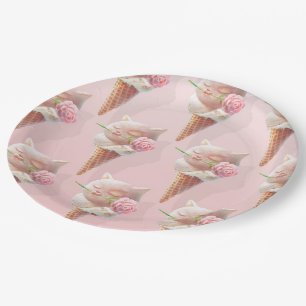 Floral Bloom: Miss Meow Rose Ice Cream Repeat Patt Paper Plate