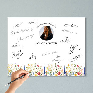 Floral Bloom Photo Graduation Party Signature  Poster