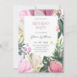 Floral bloom watercolor birthday invitation