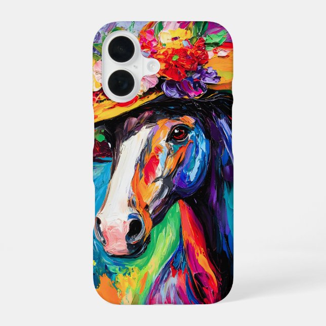 Floral Blooming Stallion iPhone 16 Case (Back)