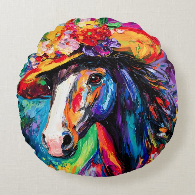 Floral Blooming Stallion Round Cushion (Front)