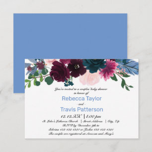 Floral Blooms Blue - 3x5 Couples' Baby Shower Invitation