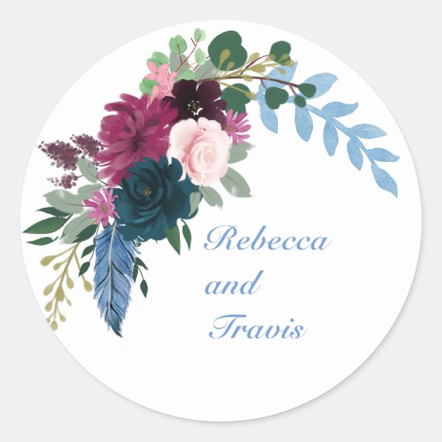 Floral Blooms Blue - Circle Sticker (Front)