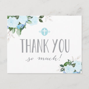 Floral Blooms Blue Religious Flat Thank You Card