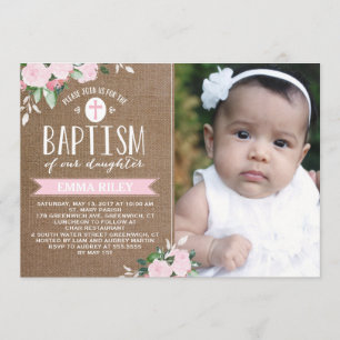 Floral Blooms Burlap Baptism Invitation