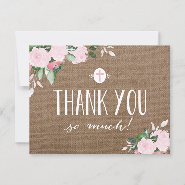 Floral Blooms Burlap Religious Thank You Card (Front)
