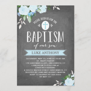Floral Blooms Chalkboard Baptism Invitation