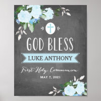 Floral Blooms Chalkboard God Bless Communion Sign