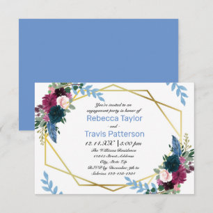 Floral Blooms Mod Blue - 3x5 Engagement Party Invitation