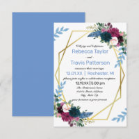 Floral Blooms Mod Blue - 3x5 Wedding Announ/Recep
