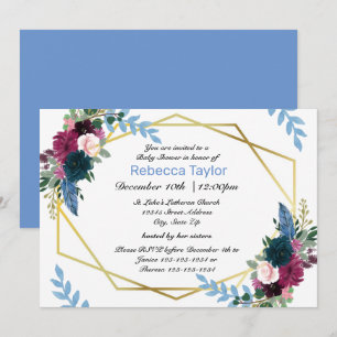 Floral Blooms Mod Blue - Baby Shower Invitation