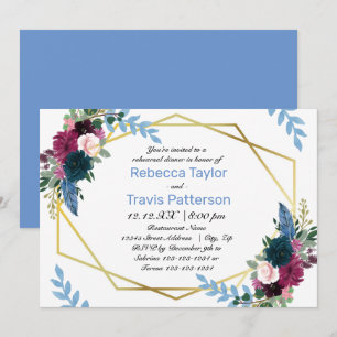 Floral Blooms Mod Blue - Rehearsal Dinner Invitation