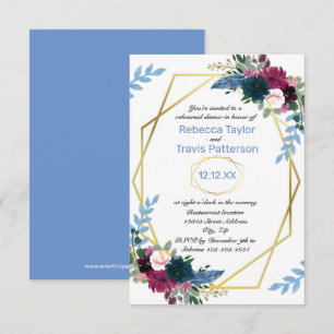 Floral Blooms Mod Blue V - 3x5 Rehearsal Dinner Invitation