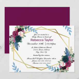 Floral Blooms Mod Plum - Baby Shower Invitation