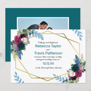 Floral Blooms Mod Teal Photo -Wedding Announcement