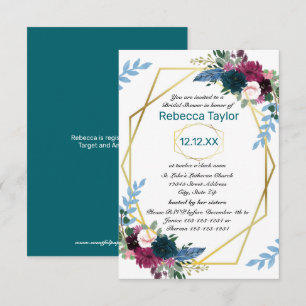 Floral Blooms Mod Vert Teal - 3x5 Bridal Shower Invitation