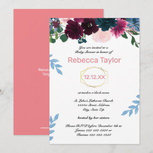 Floral Blooms Pink Vertical - Baby Shower Invitation