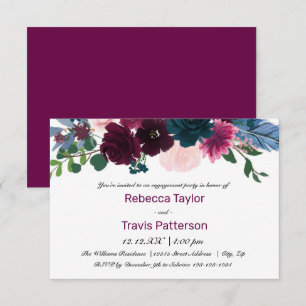 Floral Blooms Plum - 3x5 Engagement Party Invitation